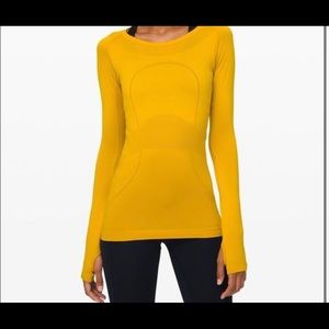 mustard yellow lululemon long sleeve swiftly tech!